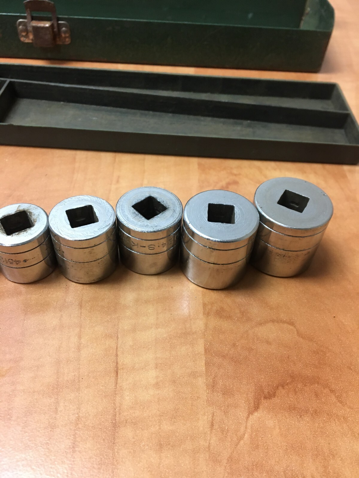 Vintage SK Tools 3/8 Socket Green Case with 9pc shallow SK sockets 3/8-7/8″