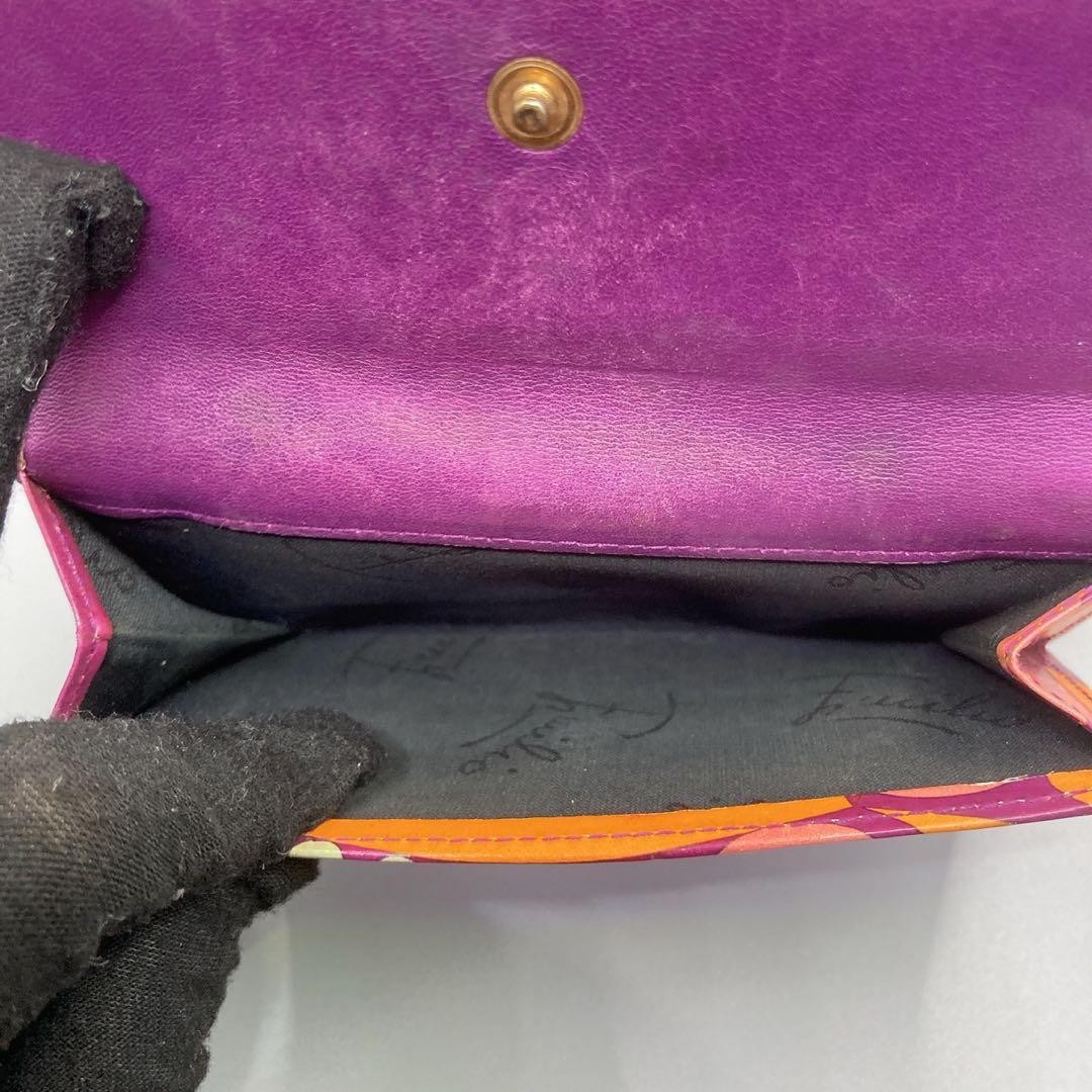 Emilio Pucci Wallet Bi-Fold Compact Enamel Orange Purple Used 9x13cm