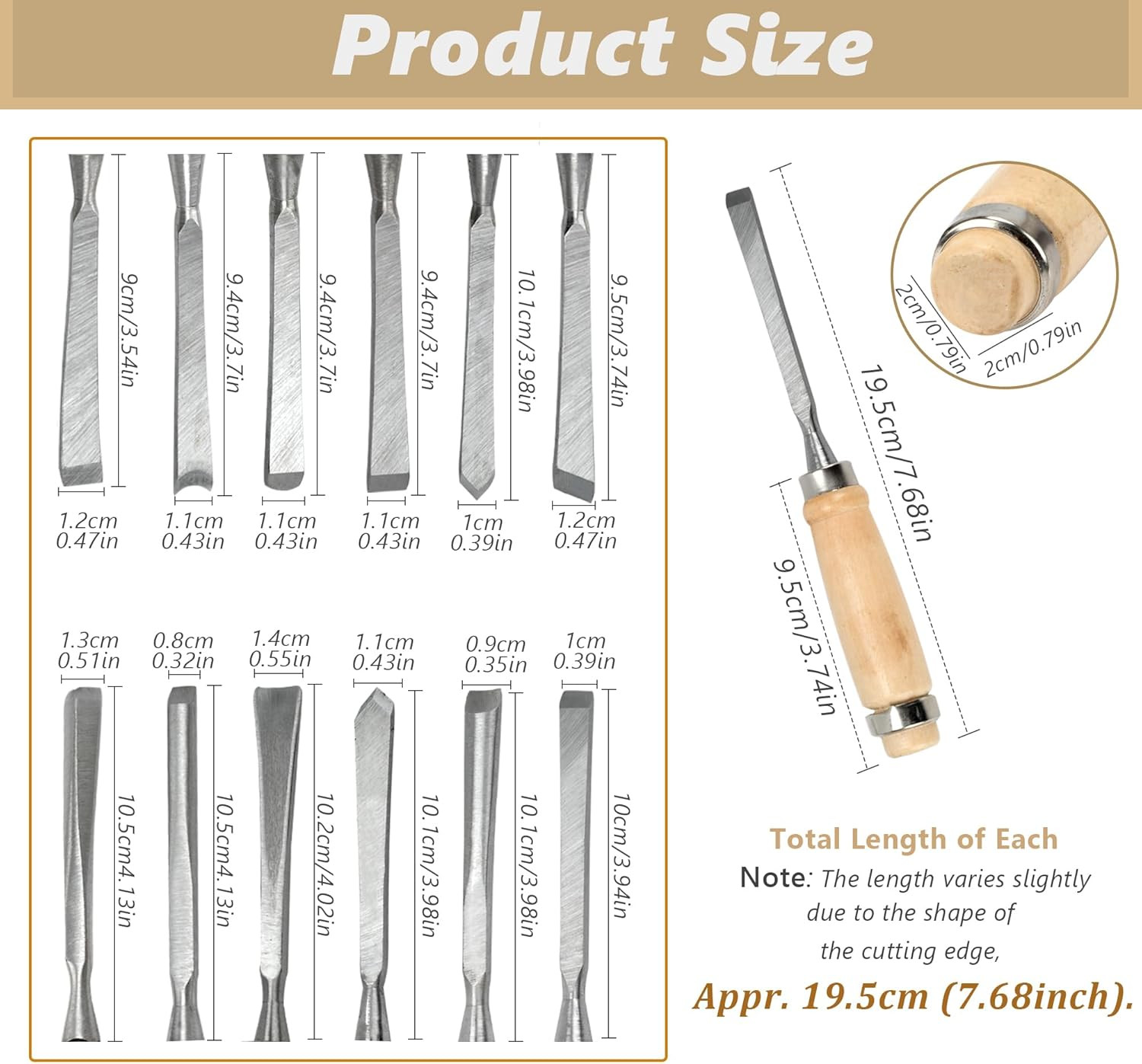 12 Pieces Wood Chisel Set,Home Wood Carving Tools with Steel Hammer End, Profess