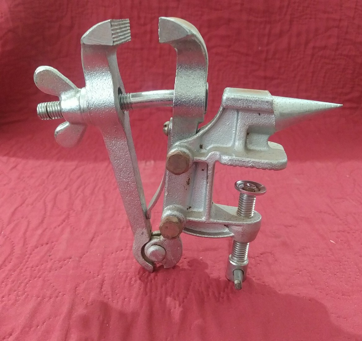 Rare Vintage mini Jewelry Vise with Anvil, Chrome Plated, Made in USSR Soviet