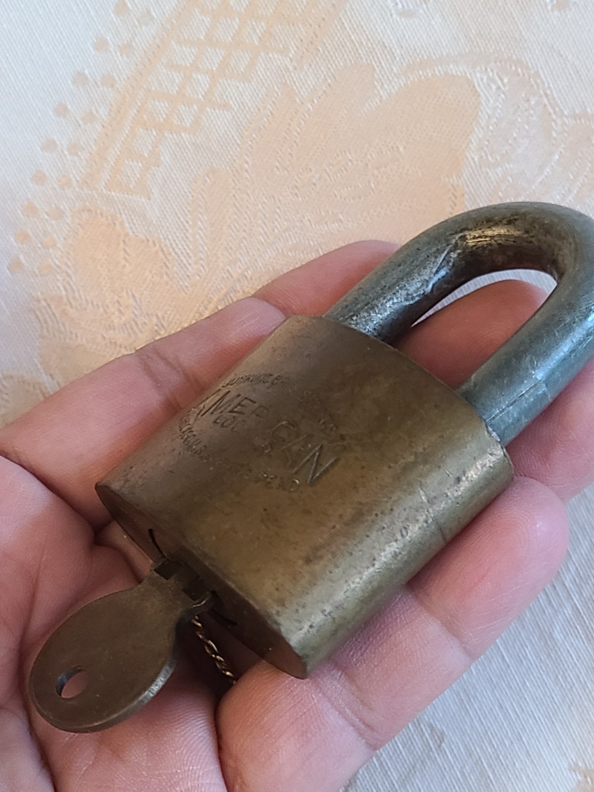 Vintage Collectible Made in USA Junkunc Bros American Lock Co Brass Padlock Key