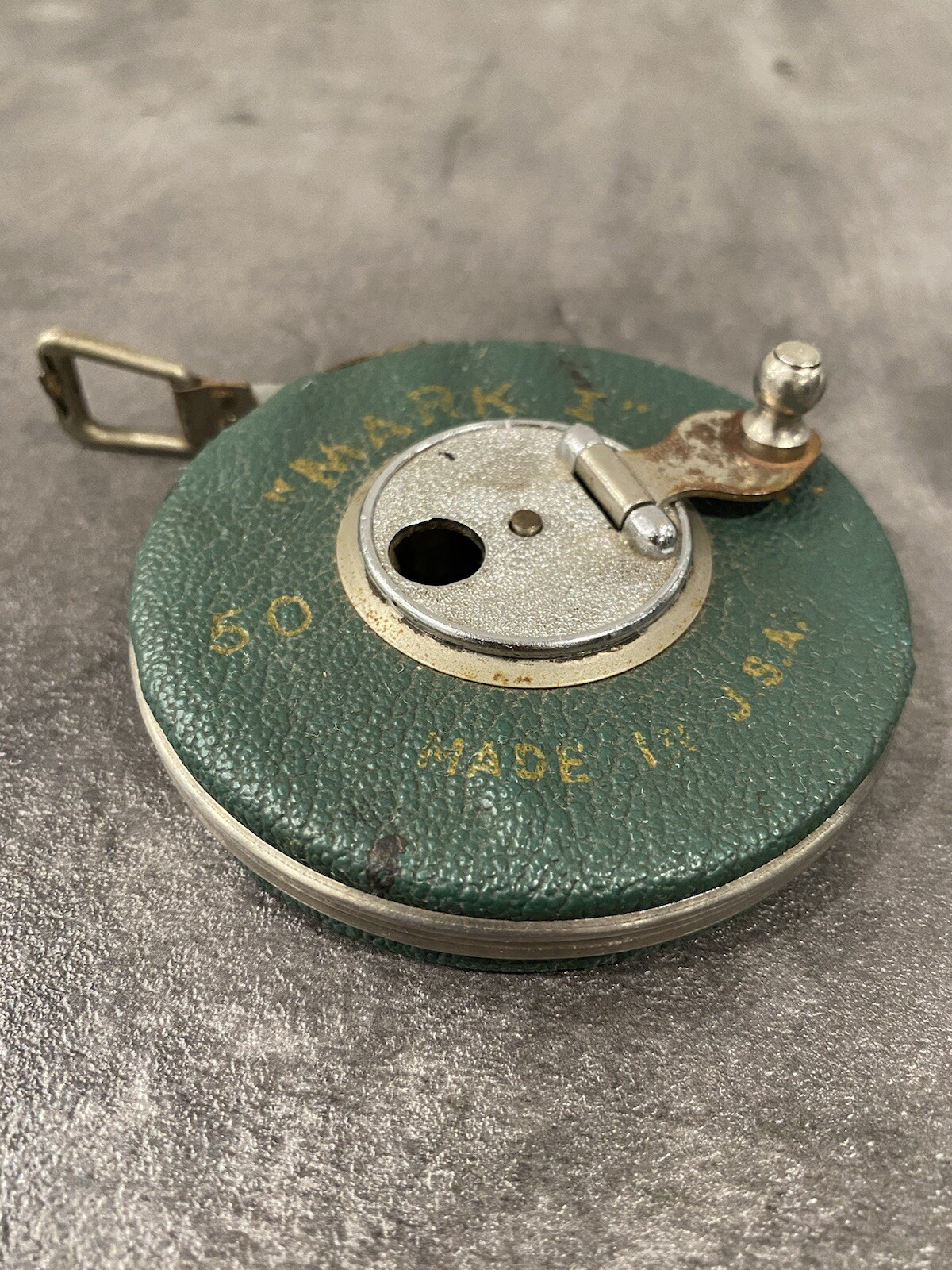 Vintage Mark I 50 foot Measuring Tape Green Vtg Made in USA