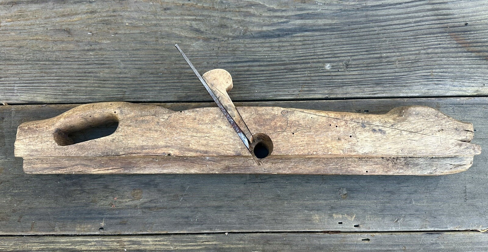 Antique Shipwright Ships Carpenter Figural Snake Fish Head Carved Wood Plane