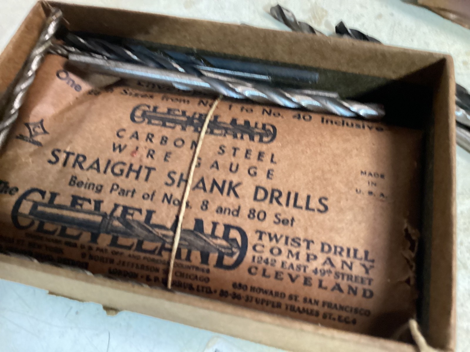 Cleveland Straight Shank Drills 10 Piece Set List No. 108a Vintage USA Made box