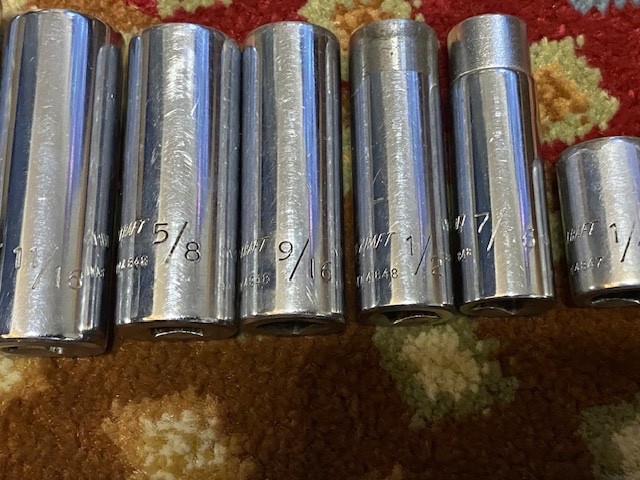 Lot of 20 Powr-Kraft 1/2″ & 3/8″ Dr 12 Pt Deep Well Sockets & Extensions