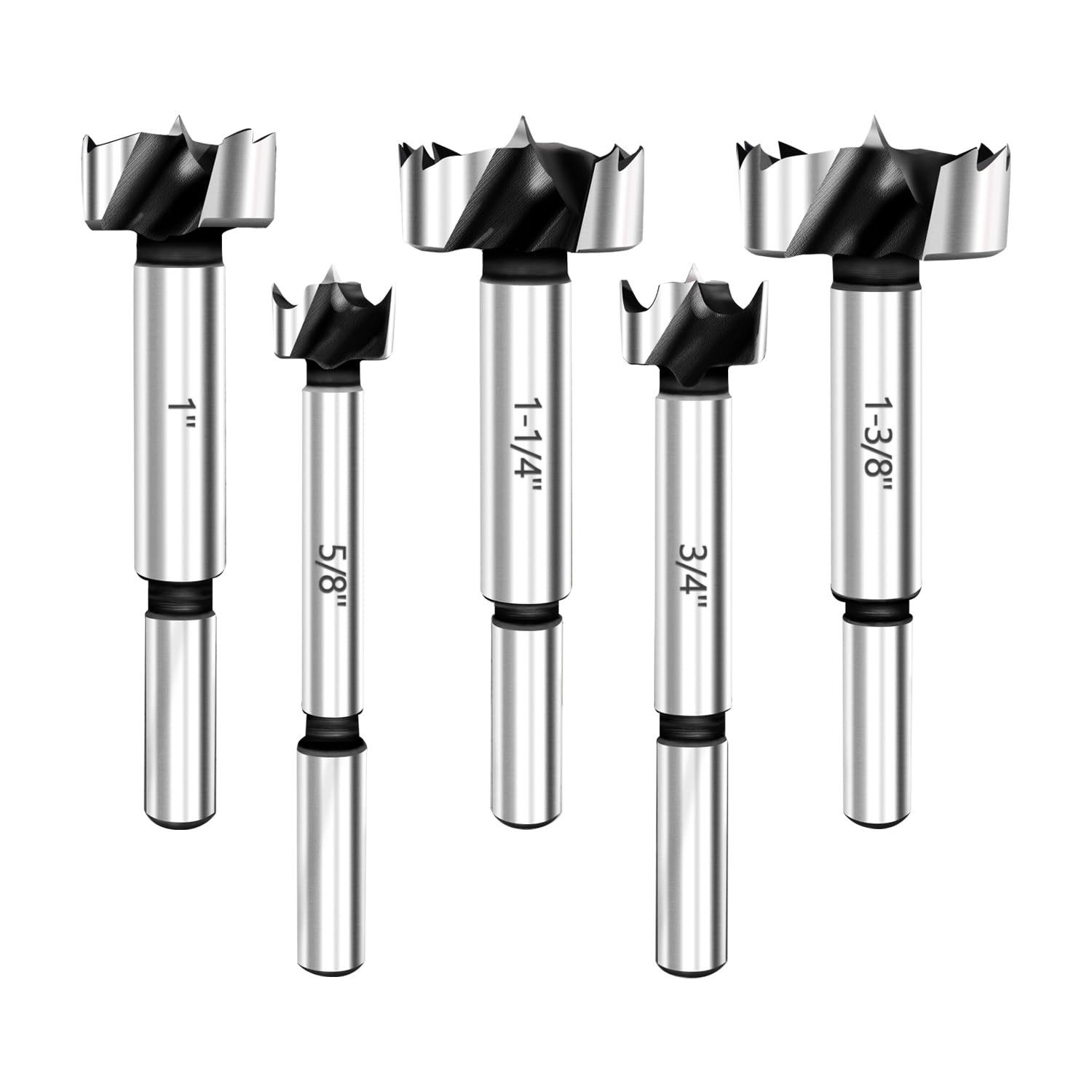 Waterspout 5pc (5/8″ 3/4″ 1″ 1-1/4″ 1-3/8″) Carbon Steel Forstner Drill Bits …