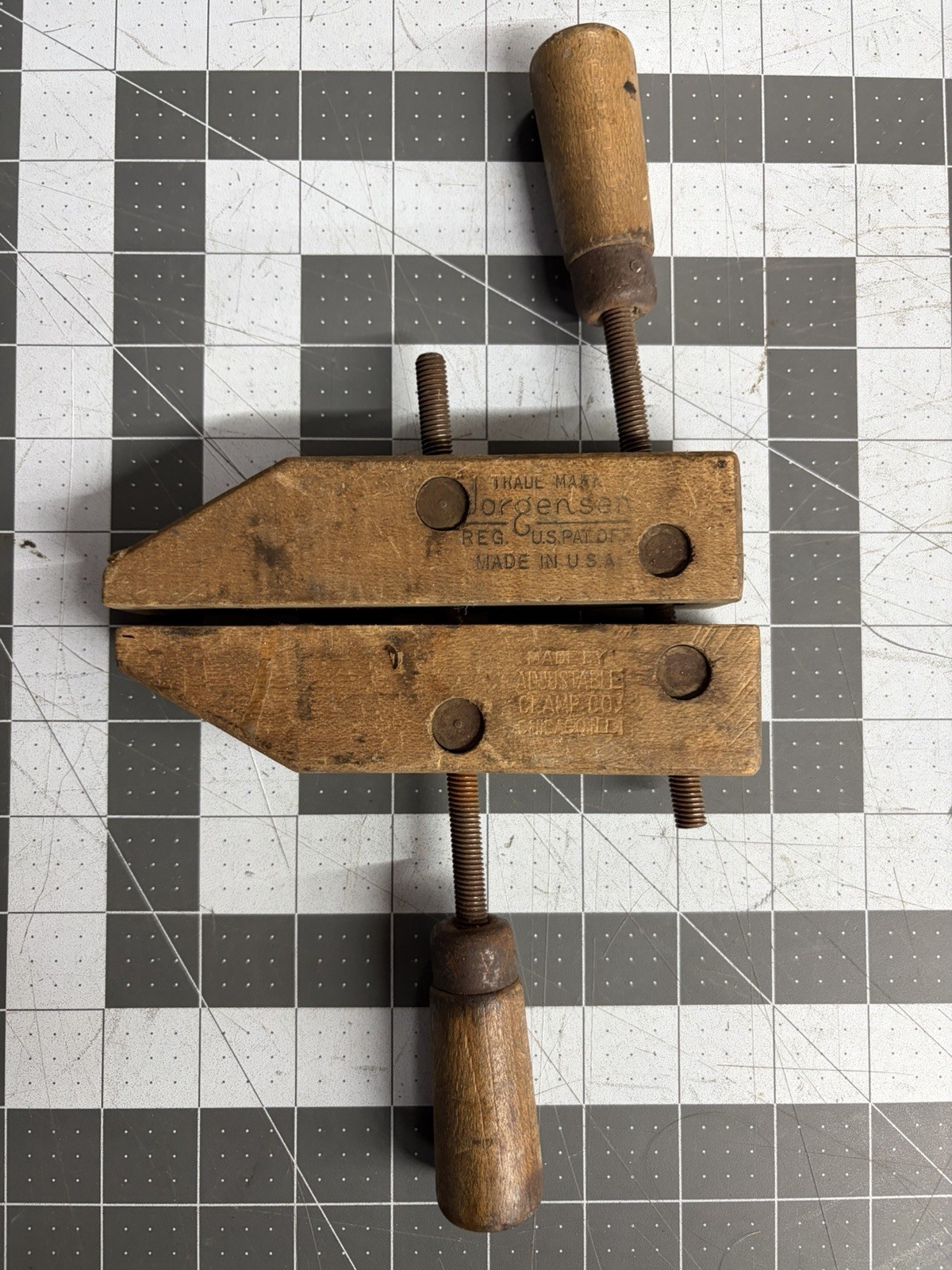 Vintage JORGENSEN Wood Handscrew Woodworking Gluing Clamp Made in USA Chicago