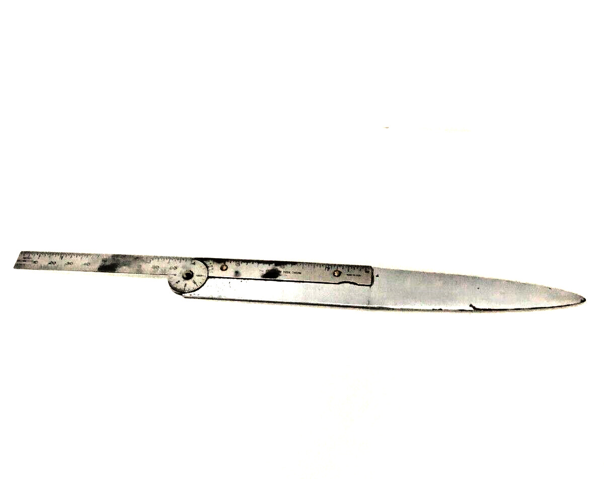 Vtg Executive Desk Chum letter opener/angle gauge, decimal chart combo stainless