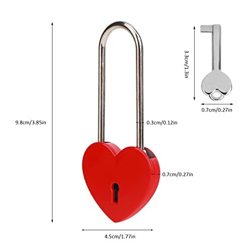 Red Heart Padlock with Key for Lovers, Wedding, Valentine’s Day, Travel