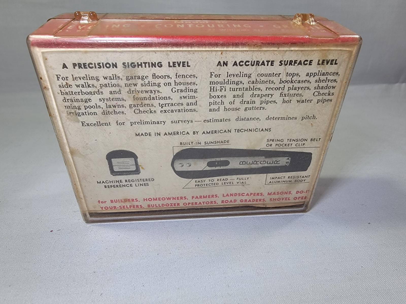 Vintage BERGER SIGHT ‘N’ SURFACE POCKET LEVEL – Model 40 – In Box With Booklet