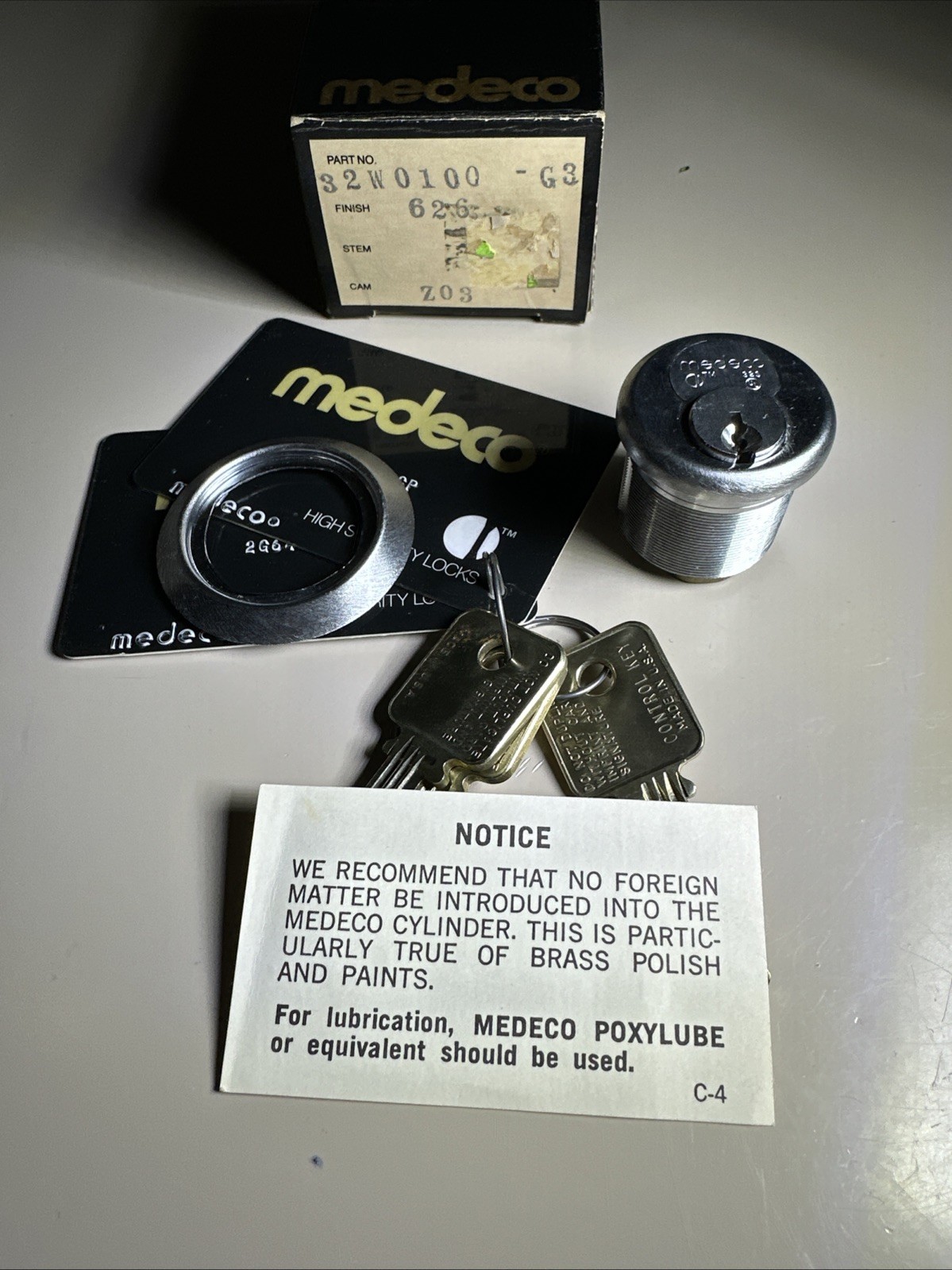 NOS Medeco LFIC Core & Housing, 2 Operating Keys and 1 Control Key W/Dupl Card