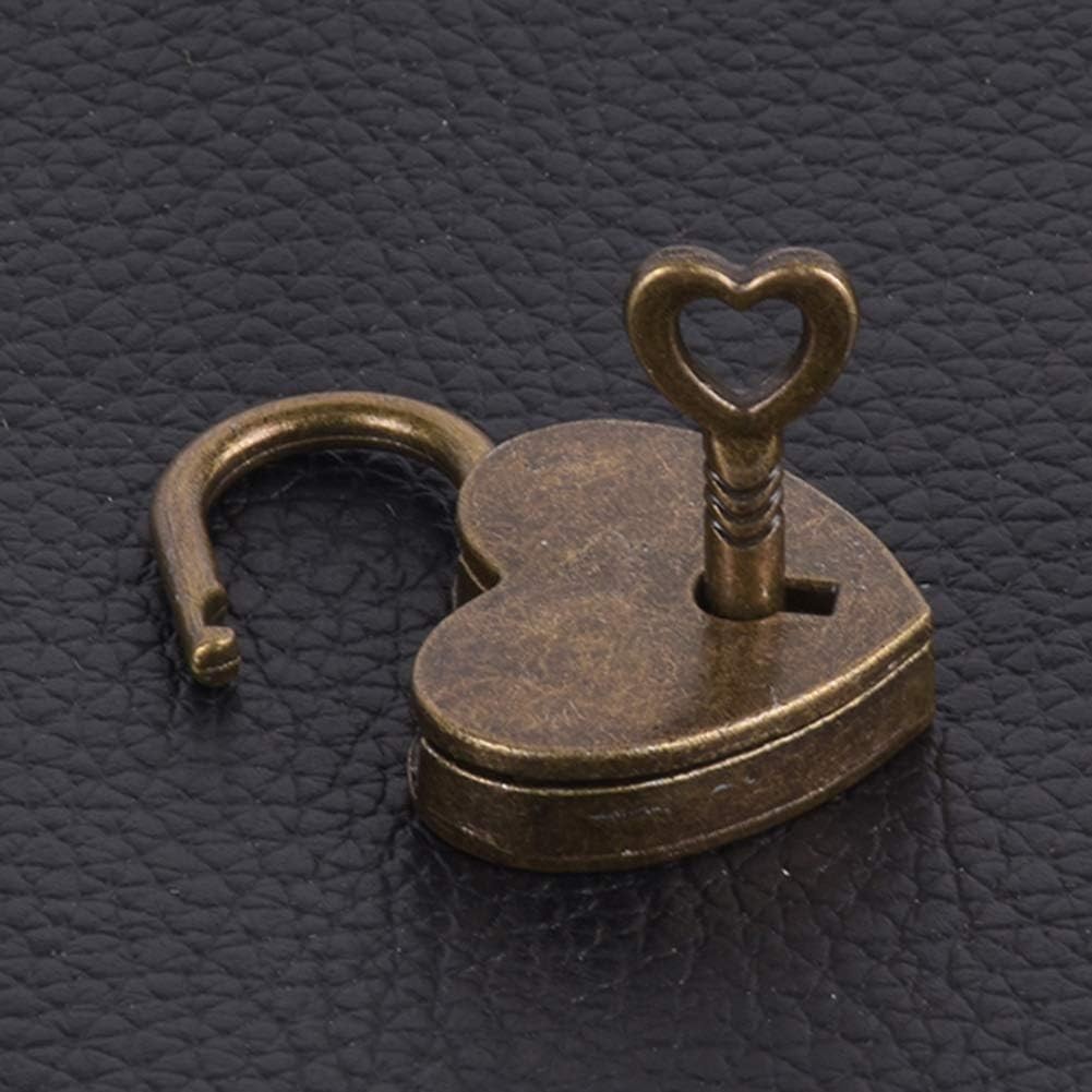 Lock Antique Brass Padlock with Key, Vintage Heart Shape Anti-Theft Mini Padl…