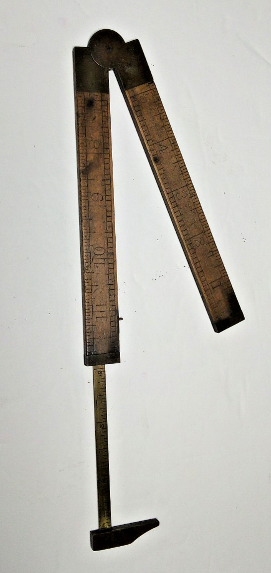 Vintage 20s – 30s Lufkin No 372 ( 36 1/2 ) Wood Brass Folding Ruler 12″ Caliper
