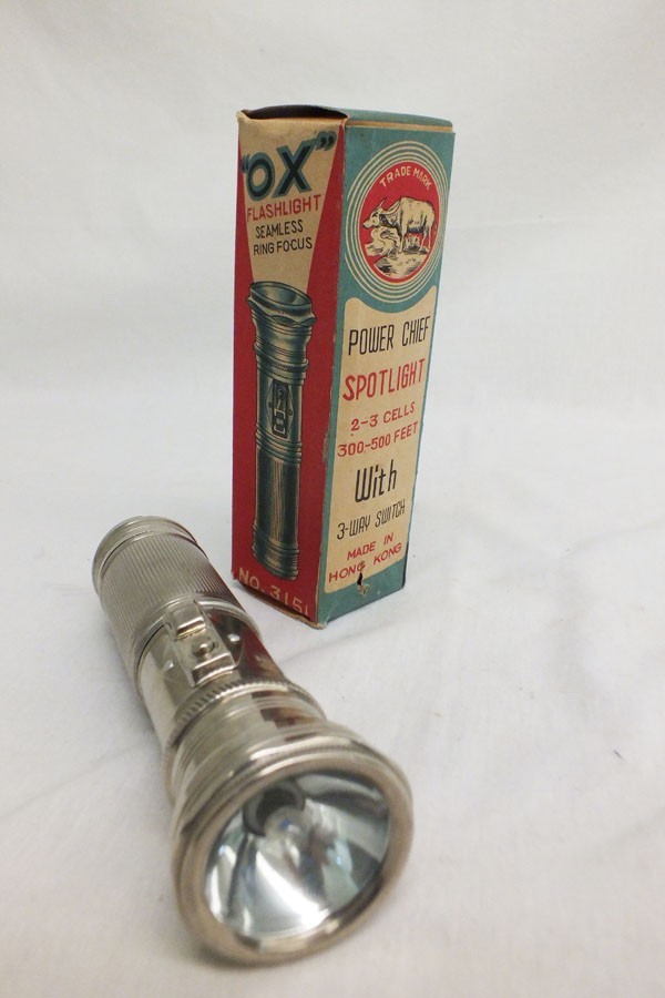 Vintage Ox 3151 Extensible Battery Flashlight Torch D Cell with Box Beautiful