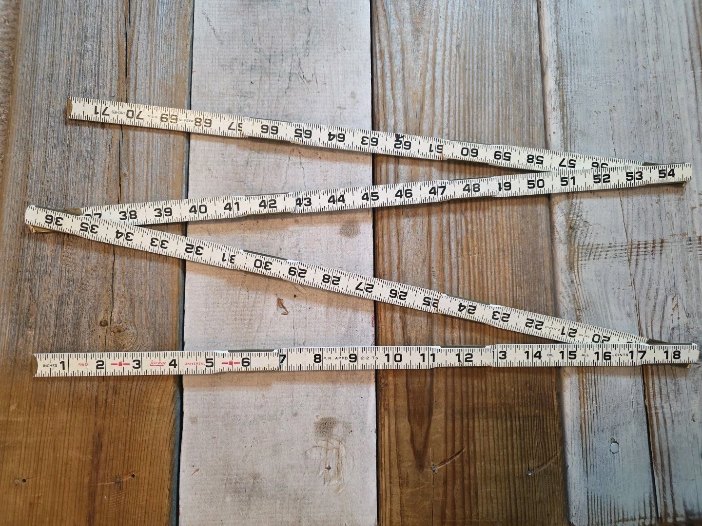 6′ Vintage ⅝” Wide Lufkin Folding Wood Ruler 72″ Black White Made In USA