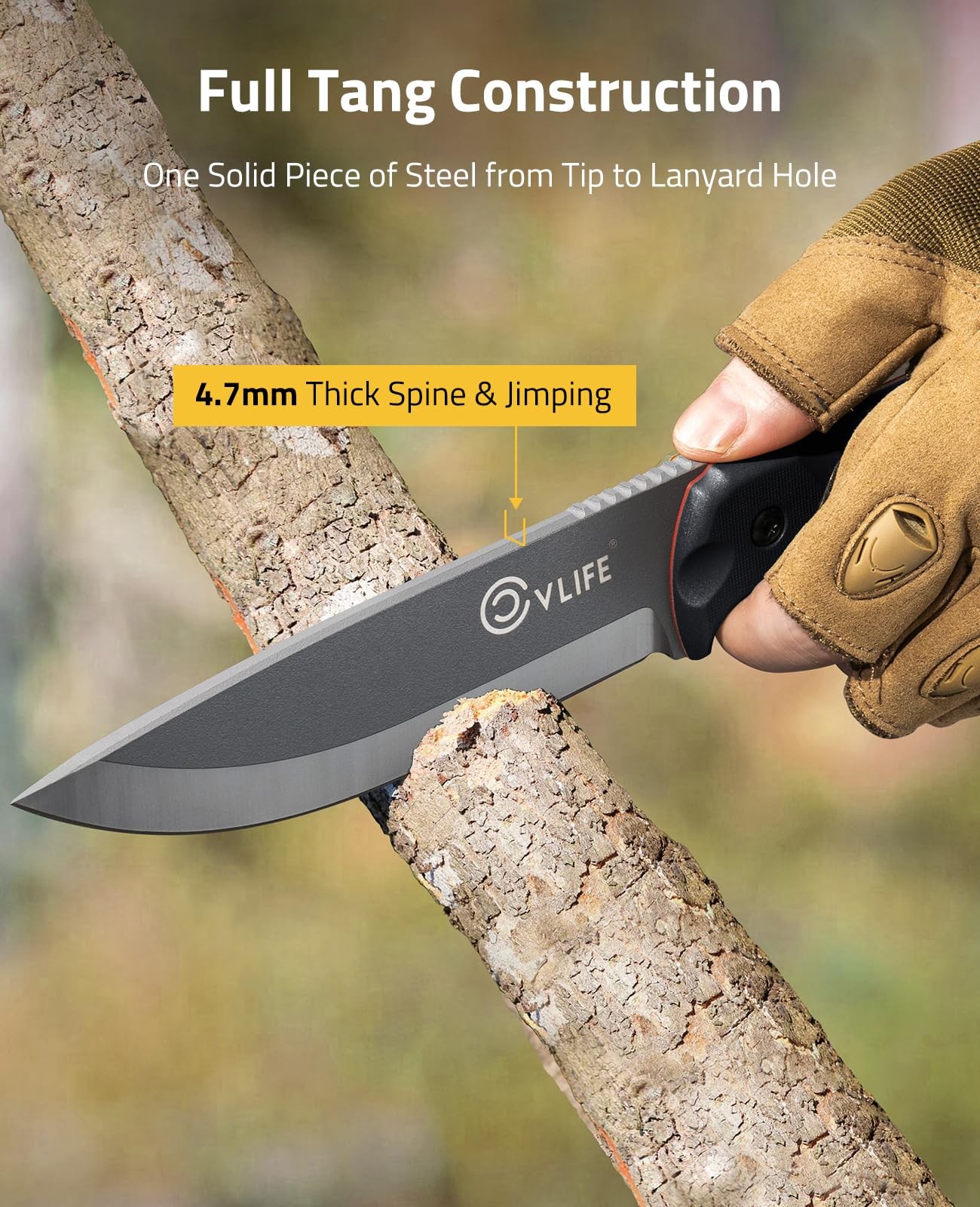 Cuchillo De Caza Hoja Fija Acero D2 Con Funda Y Mango De 5 Capas Negro