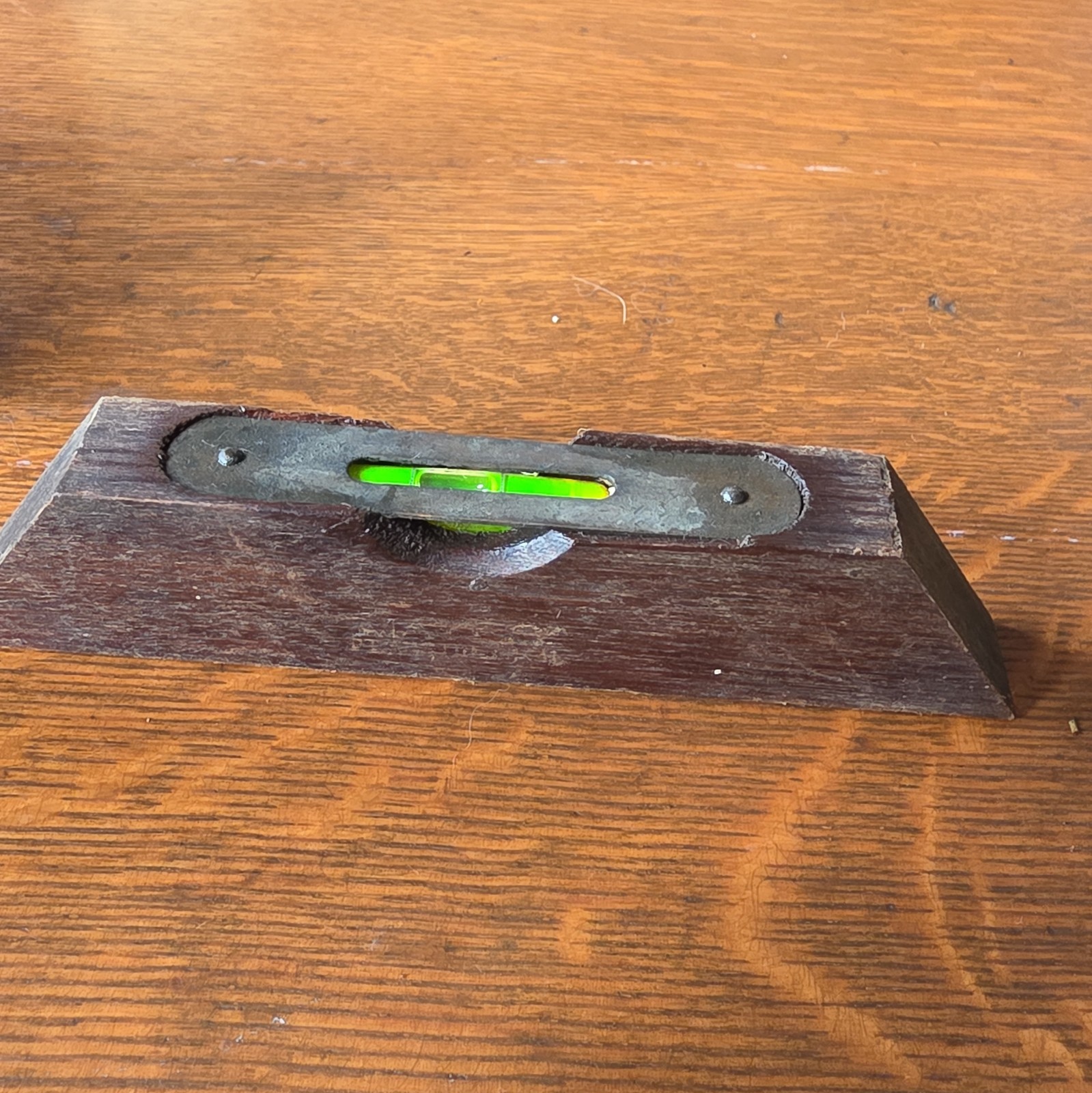 Vintage Original Wooden Torpedo Carpenter Level with Green Bubble Vial