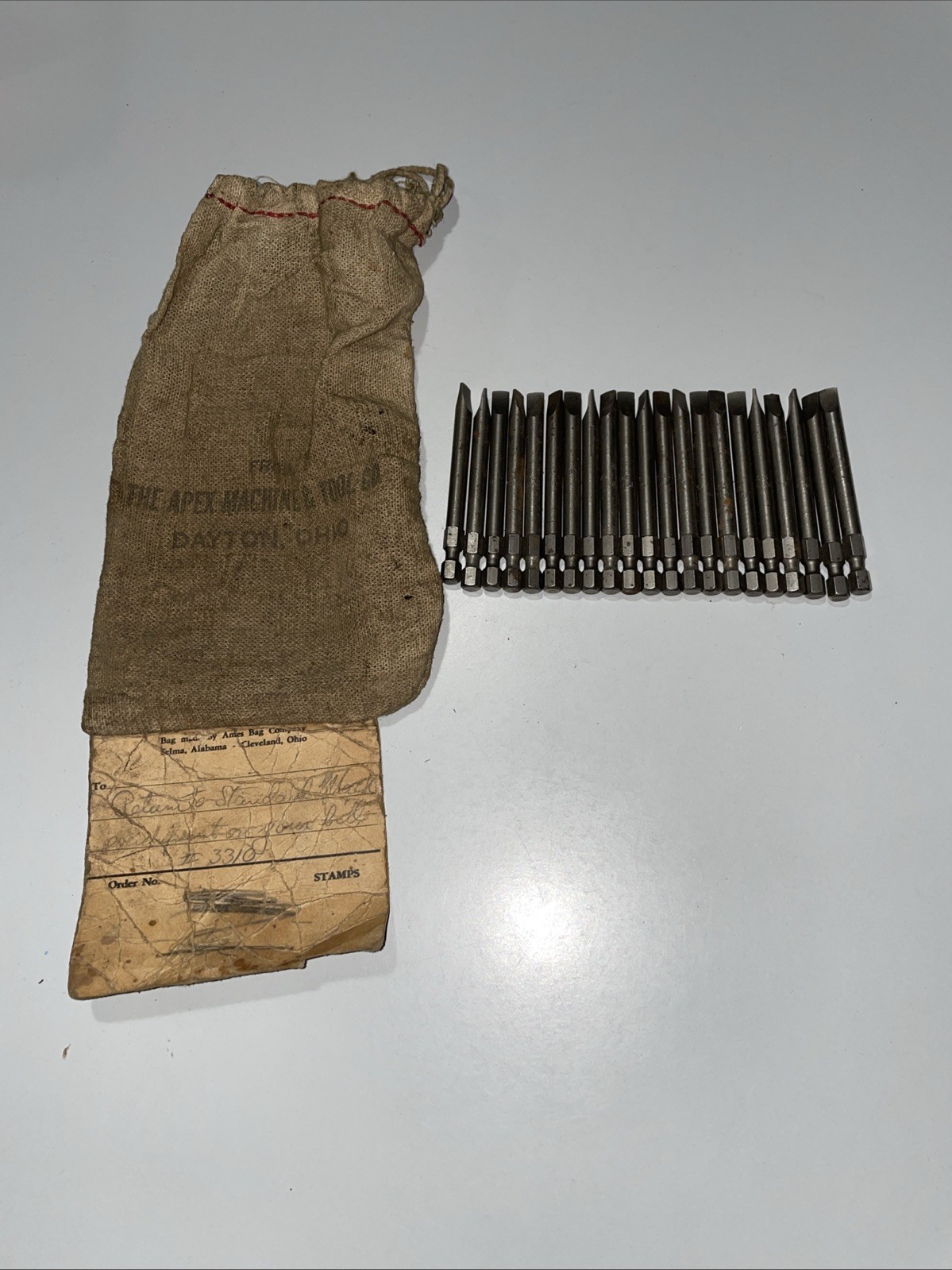 Vintage 21pc Apex Slotted Screwdriver Bits With Original Canvas Bag