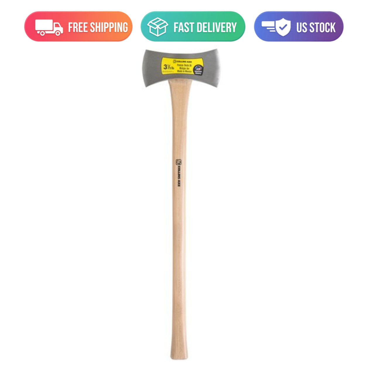 Collins 3.5 lb Double Bit Axe 36 in Hickory Wood Handle Chopping Splitting