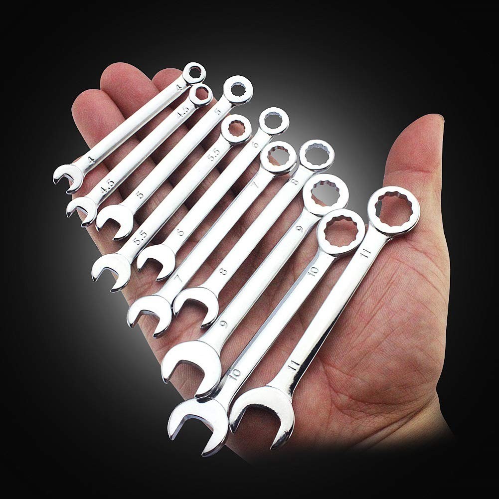 Small Wrench Set 4mm-11mm & 5/32-7/16 Inch, Angled Box End, High Carbon Steel, 4