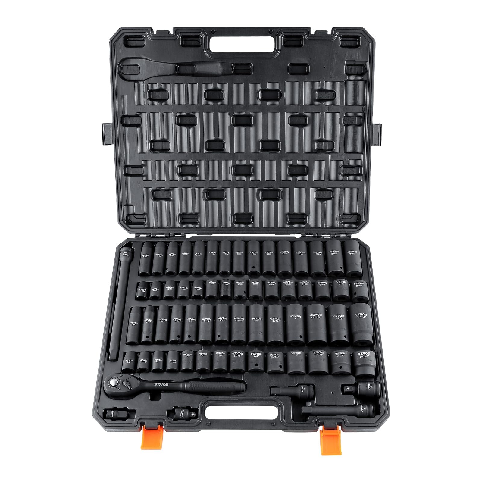 VEVOR Impact Socket Set 65 Piece 1/2 Drive SAE Metric Cr-V