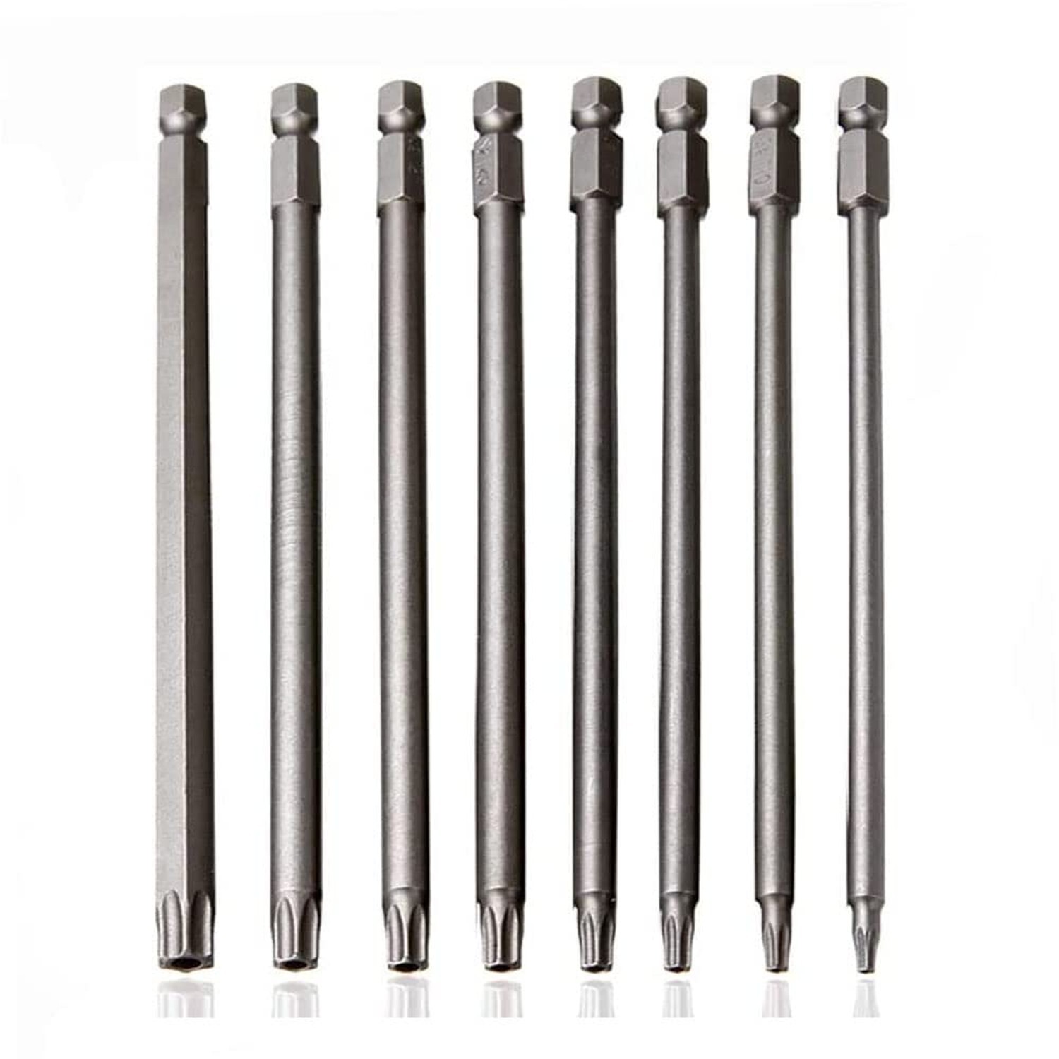 8PCS 100mm S2 Steel Torx Security Head Screwdriver Drill Set 1/4 Inch Hex Sha…