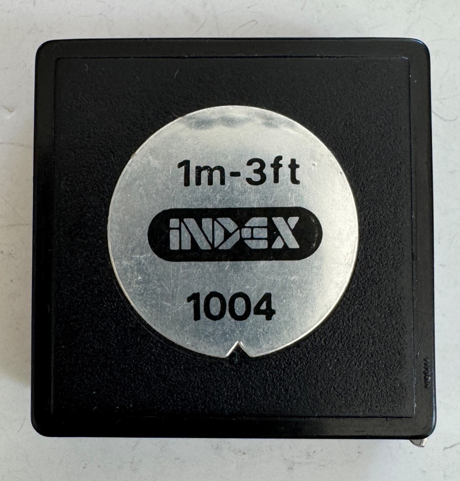 Vintage Small Index 1 Meter 3 Foot Tape Measure #1004 Black Plastic Case 1.5″