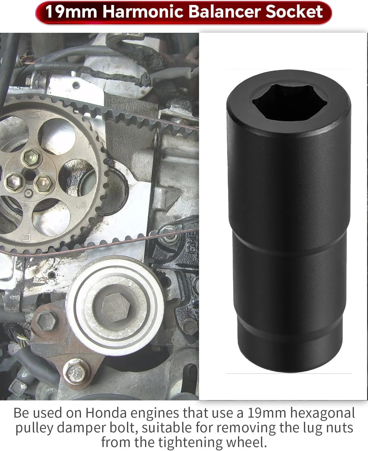 19mm Harmonic Balancer Socket & 50mm Crank Pulley Wrench Tool for Honda/Acura