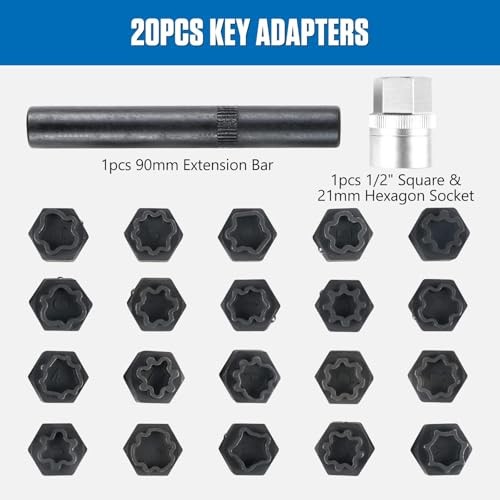 22 PCS Wheel Locks Kit Compatible with Audi Series, Lug Nut Removal Set With