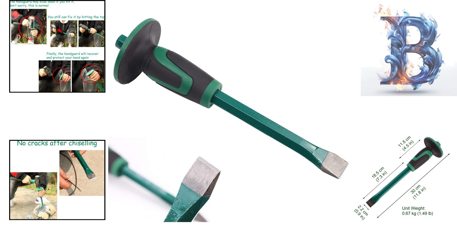 12-Inch Heavy-Duty Masonry Chisel with Shock-Absorb Handle for Safe Demolition
