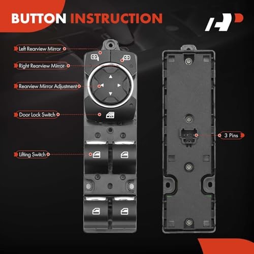 3-Pin Master Power Window Switch Compatible with Lincoln MKZ 2013-2020, MKC