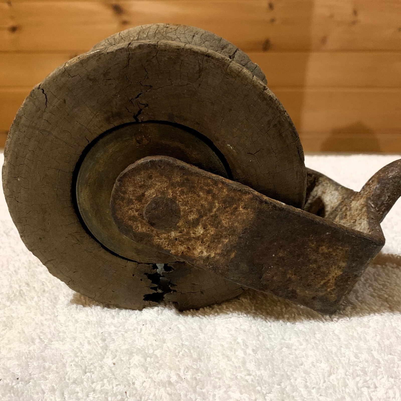 Old Vtg Wood&Iron Block Pulley Wheel Wooden Industrial Steampunk Barn Boat Farm