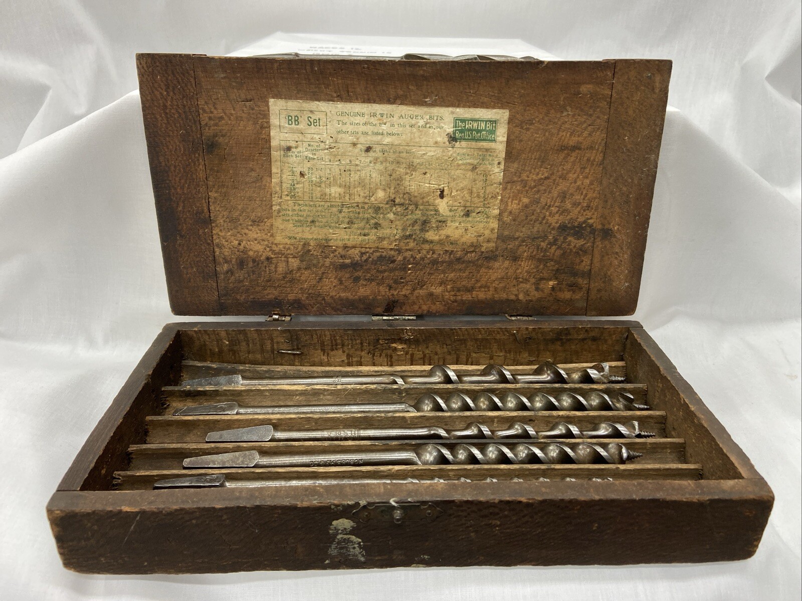 Vintage Irwin & Other Auger Bits In Original Irwin Wood Box