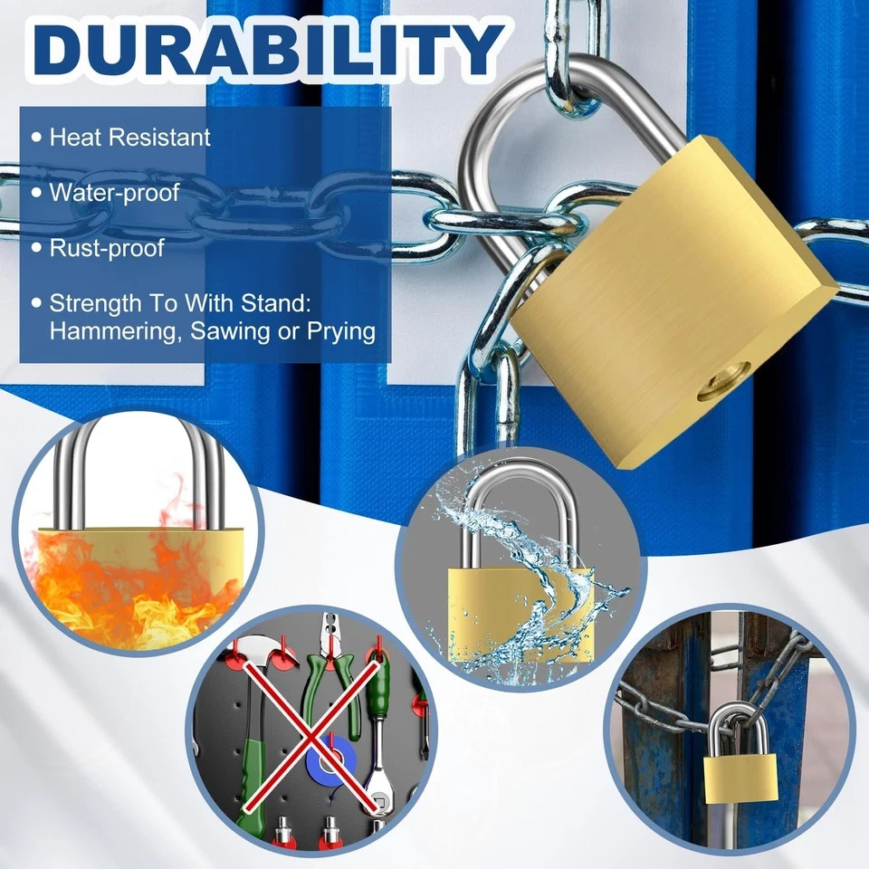 Solid Brass Keyed Padlock, Small Padlocks Keyed Alike Yellow Gym Lock, Strong…