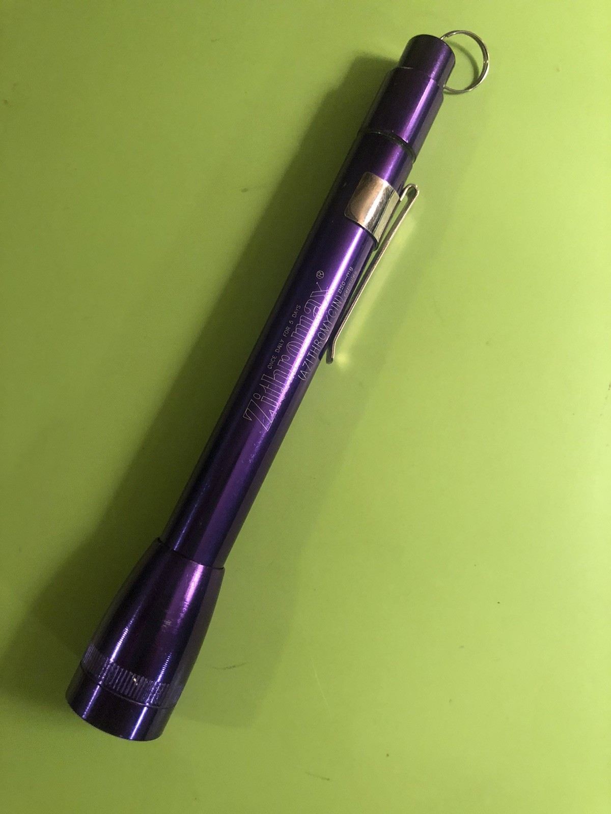 Pocket Flashlight, Purple Metal w/ Pocket Clip, Printed Logo w/batteries