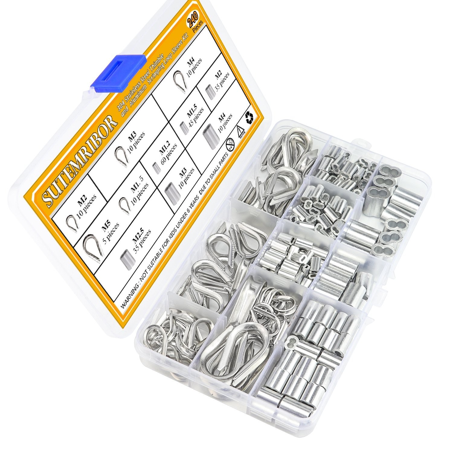 304 Stainless Steel Wire Rope Cable Thimbles and 6 Sizes Aluminum Crimping Lo…