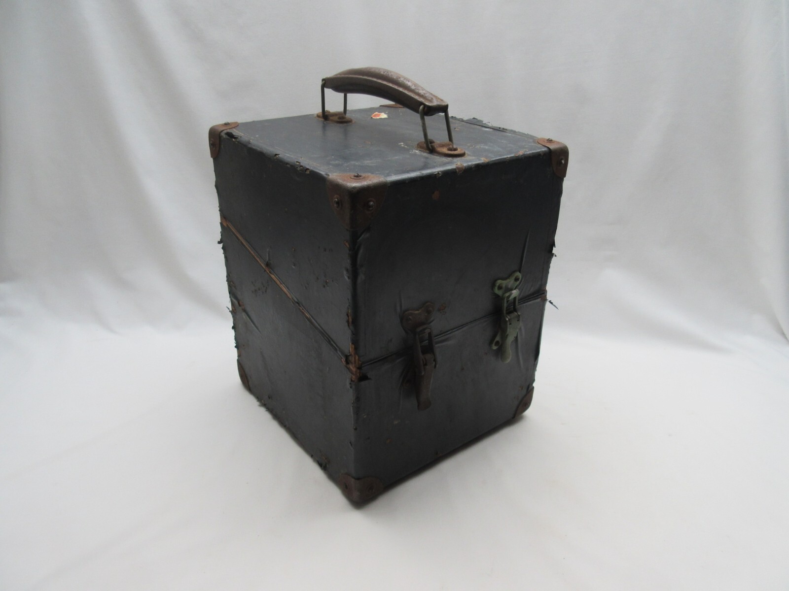 Vintage industrial scientific instrument tool black wooden storage box case