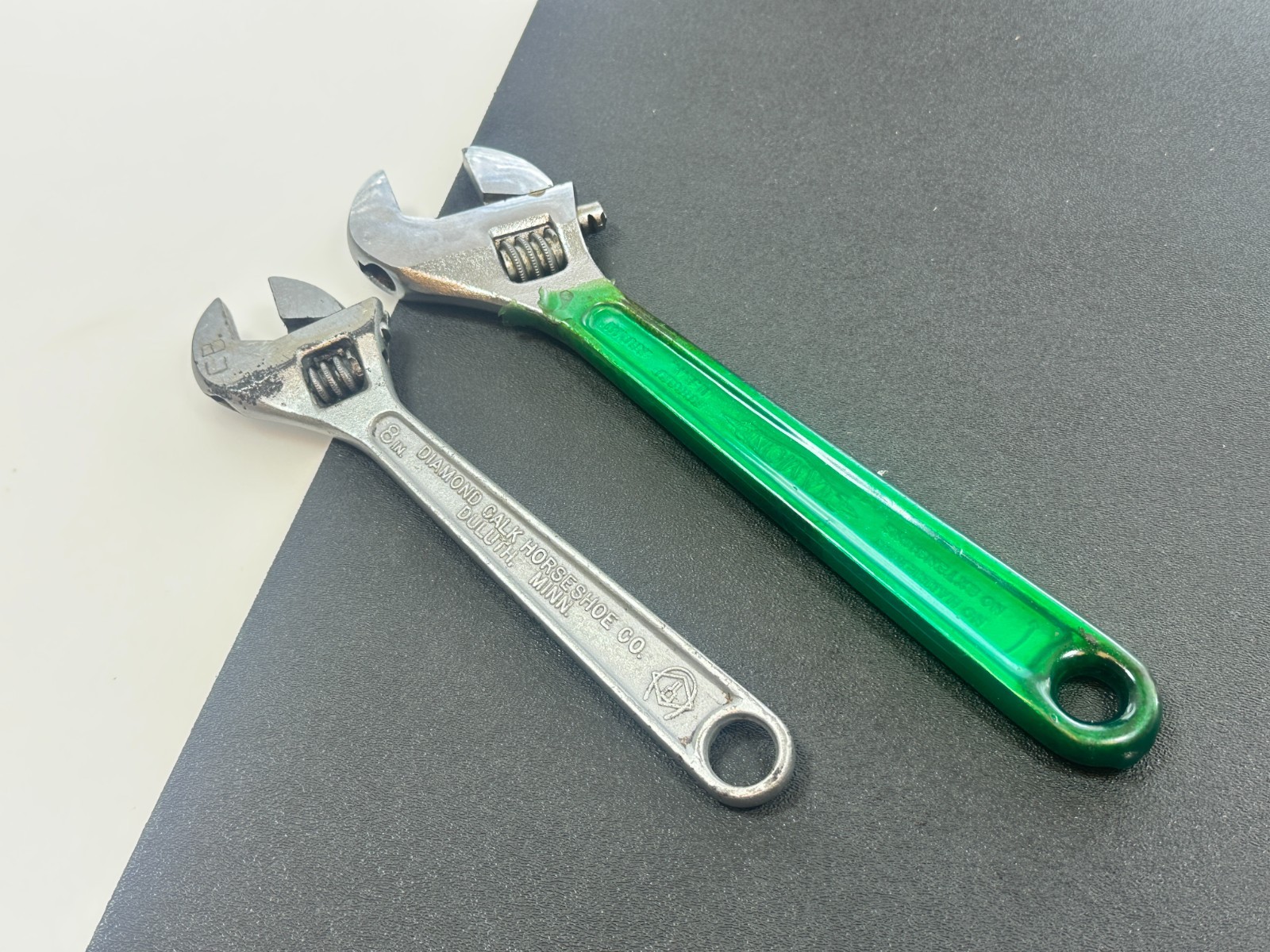 🇺🇸 Diamond USA 8″ Regular & 10″ Green Rubber Handle Adjustable Wrench Pair Lot
