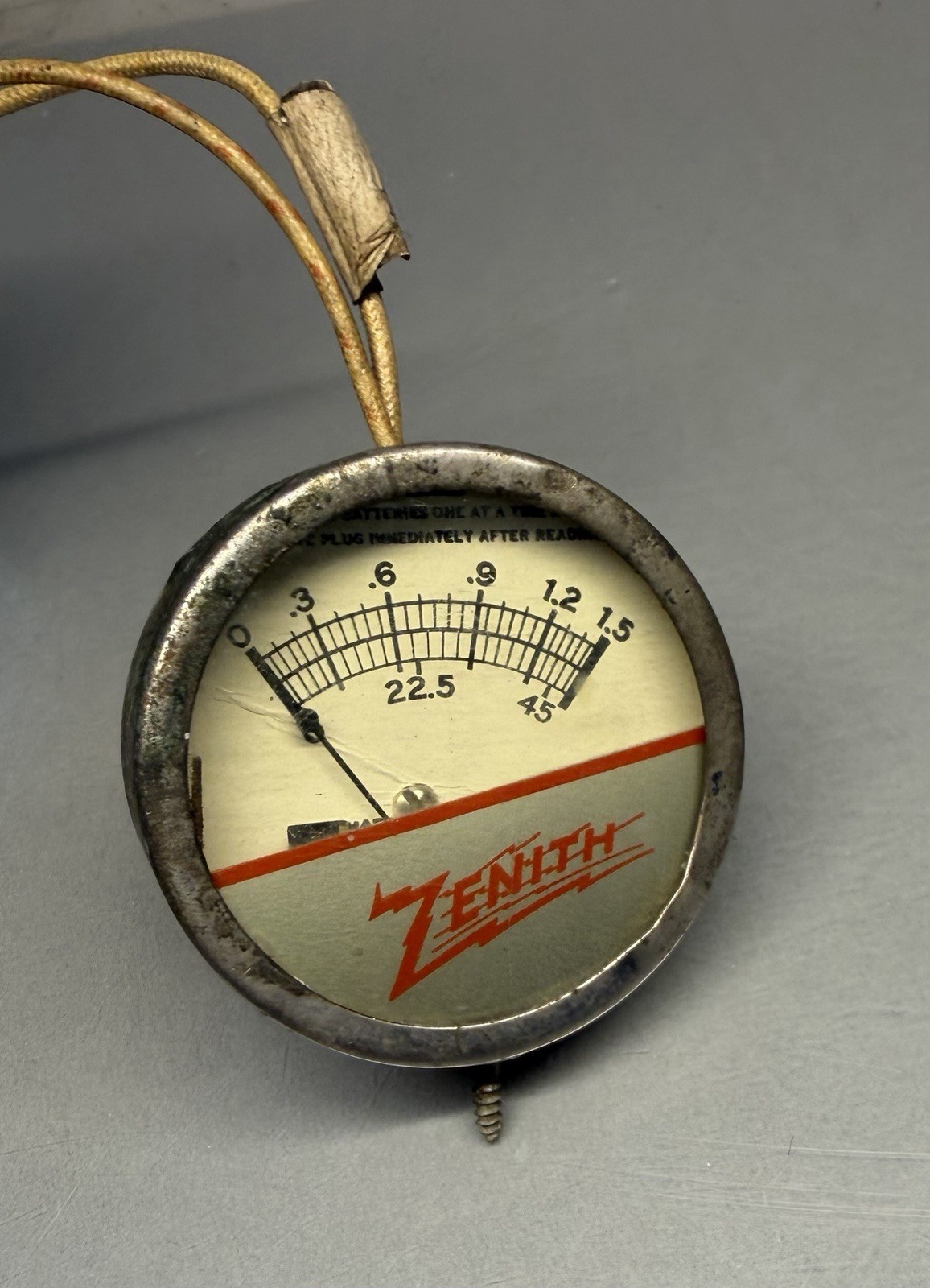 Vintage Zenith Battery Tester Meter Gauge