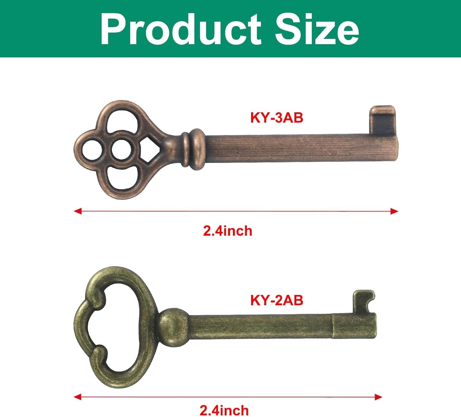 Skeleton Key Set of 2pcs KY-2AB and KY-3AB Retro Antique Brass Old Keys for V…