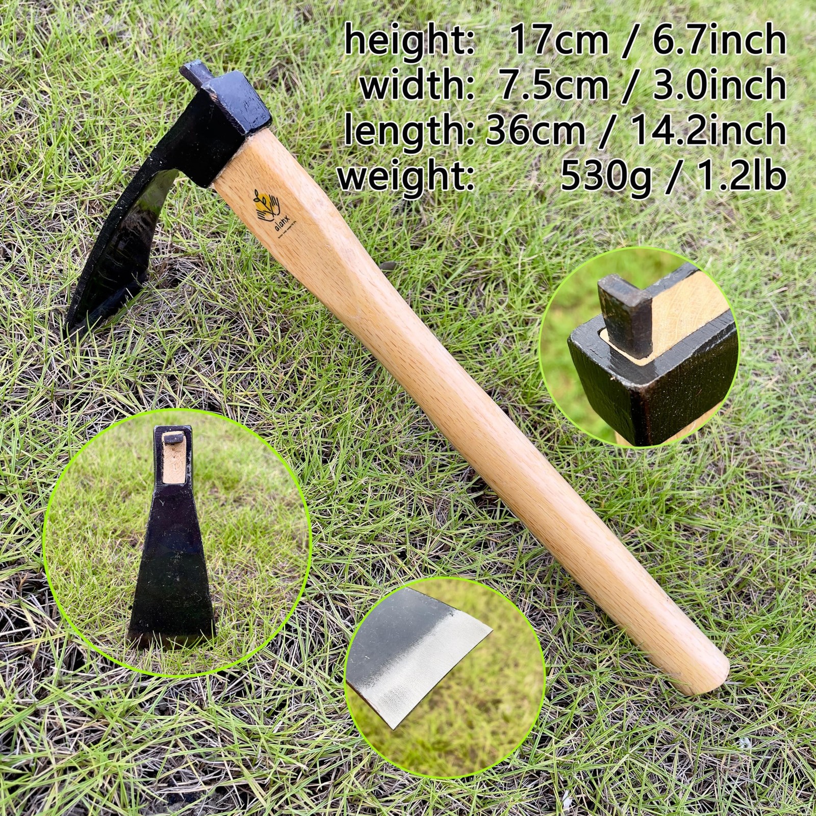 14 Inch Heavy Duty Wide Hoe, Japanese Carbon Steel with Oak Wooden Handle, Wi…