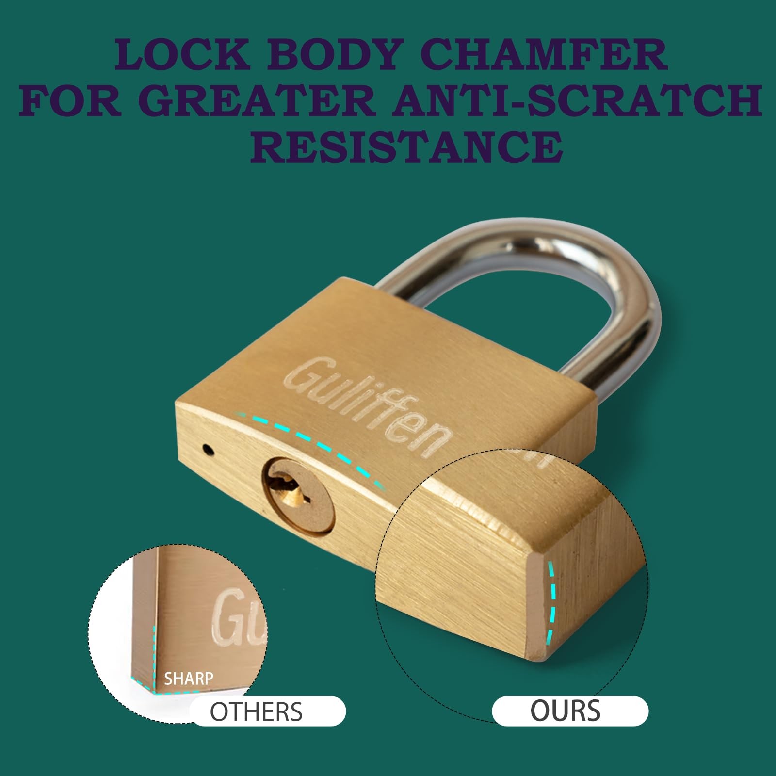 Solid Brass Padlock With Key With 19/16 In. 40 Mm Wide Lock Bodykeyed Padlock