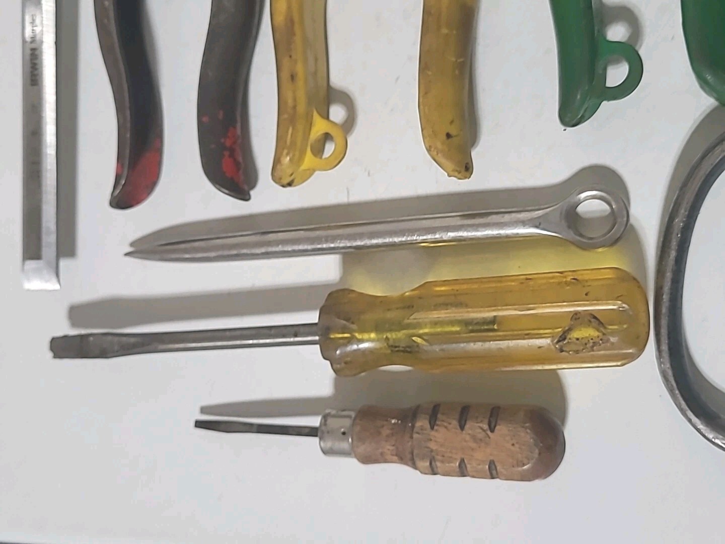 Lot of tools Nut Drivers Tin Snips Screwdrivers Plumb Bob Tool Drill Bit Etc.