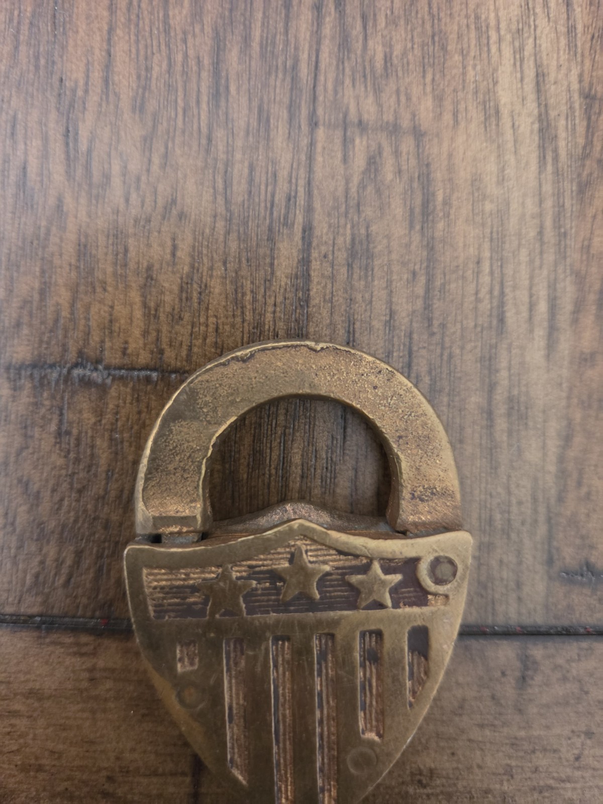 Antique Brass 3 Stars & Shield Warded Padlock 2 1/4″ x 1 1/2″