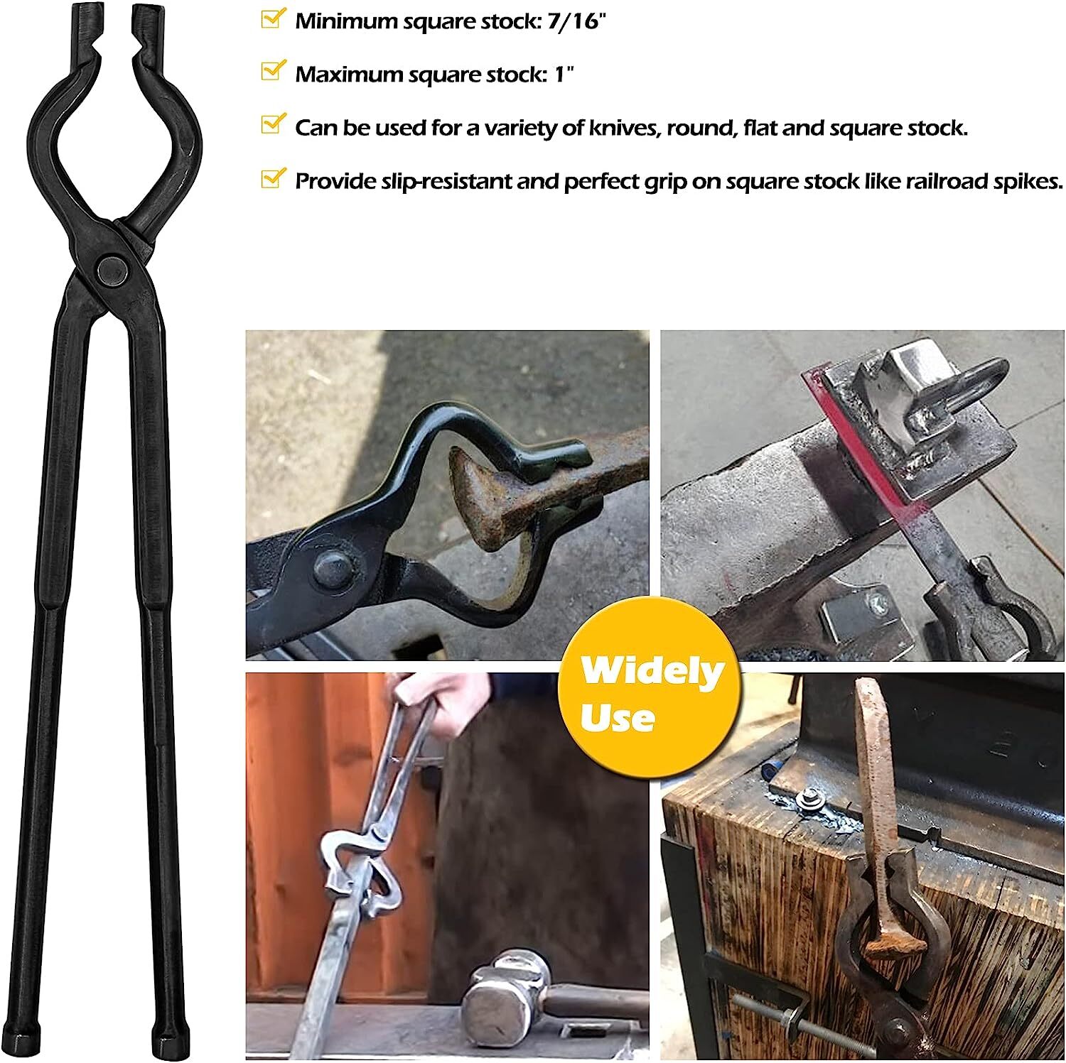 17 Inch V-Bit Bolt Knife Making Blacksmith Tongs Bladesmith Wolf Jaw Anvil Forge