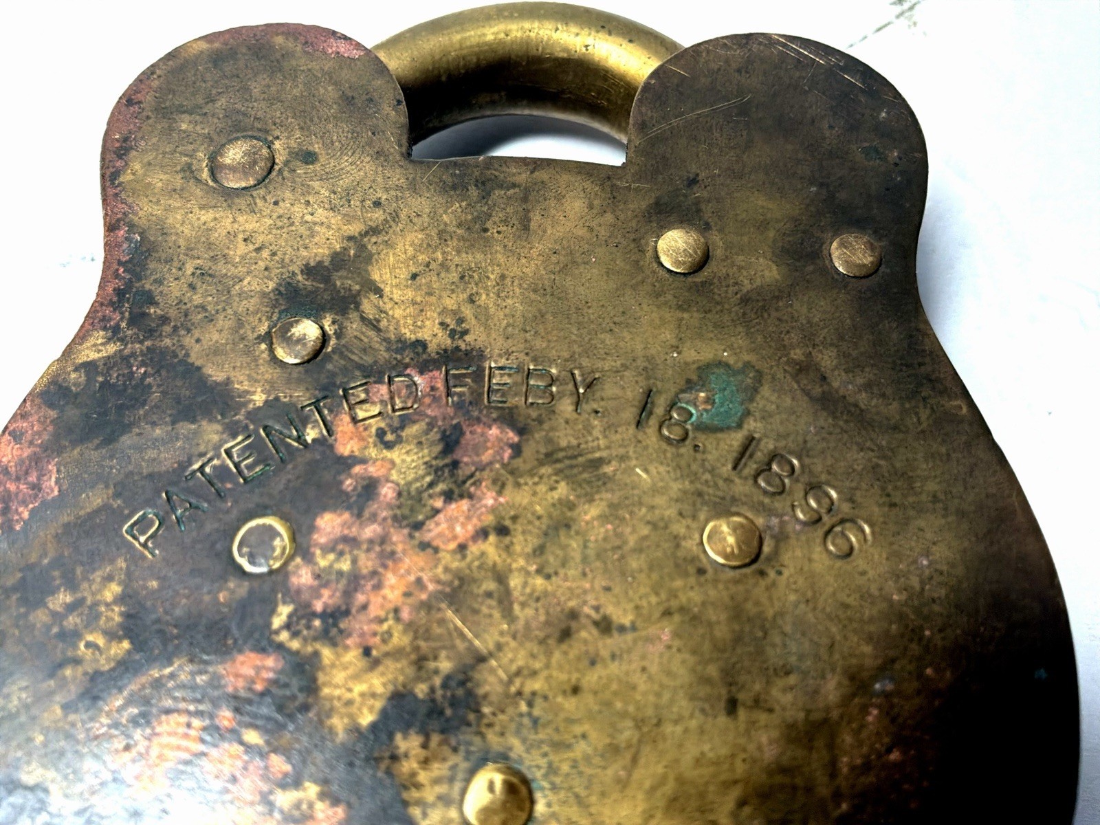 Antique Patent 1896 Large Lion Head #3 Brass Padlock Lock No Key