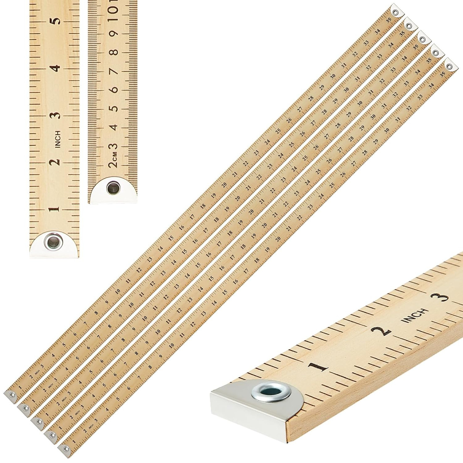 Heavy Duty Wooden Yardstick 36 Inches Natural Wood Ruler with Metal Tips and