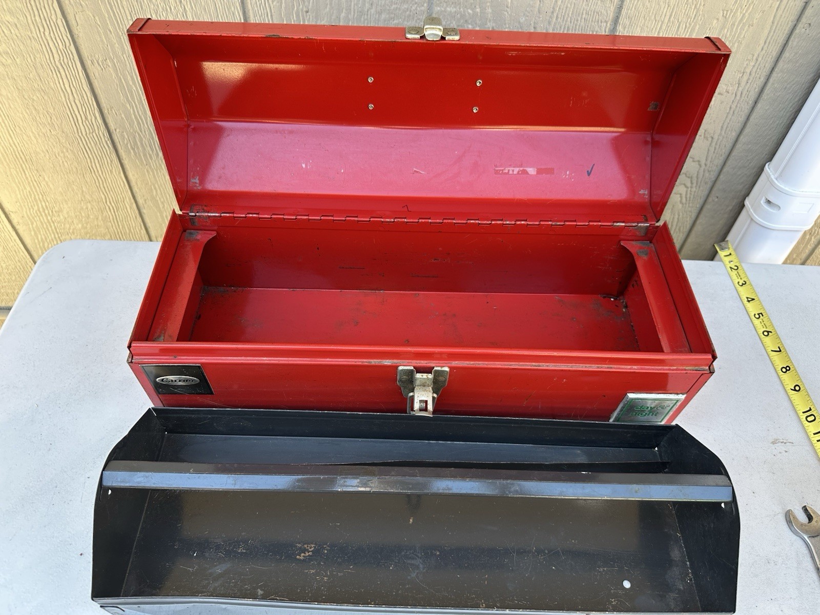 Vintage USA Sears Craftsman Tombstone Hip Roof Metal Tool Box 20” X 8” X 7”