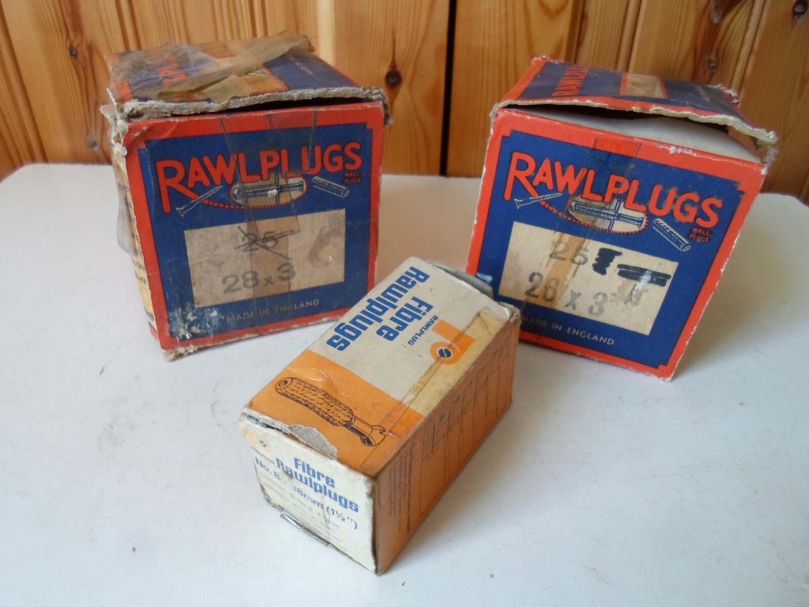 Collectors Vintage Pack of 3 Rawlplug Cardboard Boxes For Fibre Rawlplugs