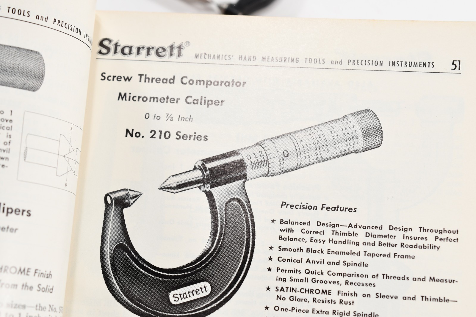 Vintage L, S, Starrett No. 210 Screw Thread Compactor Micrometer 0″ – 7/8″ N1100